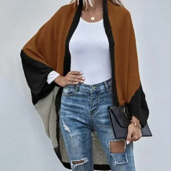 Brown ColorBlock Batwing cardigan - Picture 1 of 6
